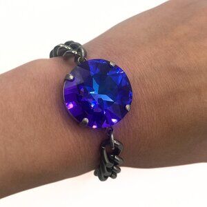 Handcrafted Large Blue/Purple Swarovski Crystal Chunky Chain Bracelet - Luxury